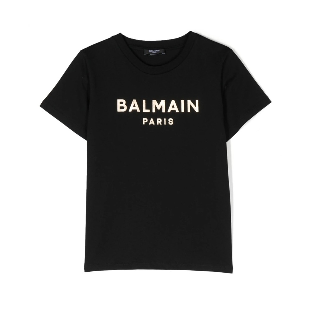 Balmain Kids Black Tee with Gold Logo